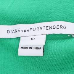 Pre Owned Diane Von Furstenberg Green Lace Full Sleeves Midi Dress L