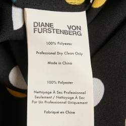 Pre Owned Diane Von Furstenberg Black Polka Dot Print Crepe Blouson Sleeve Tunic Top M