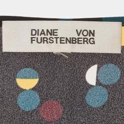 Pre Owned Diane Von Furstenberg Black Polka Dot Print Crepe Blouson Sleeve Tunic Top M