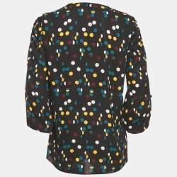 Pre Owned Diane Von Furstenberg Black Polka Dot Print Crepe Blouson Sleeve Tunic Top M