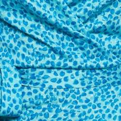 Pre Owned Diane Von Furstenberg Blue Printed Silk Short Wrap Dress M