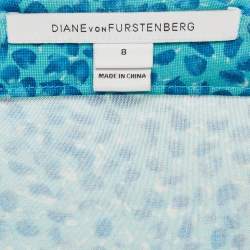 Pre Owned Diane Von Furstenberg Blue Printed Silk Short Wrap Dress M