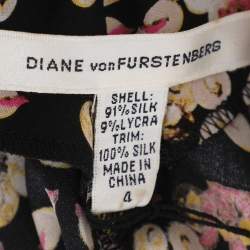 Pre Owned Diane Von Furstenberg Black Printed Silk Halter Neck Dress S
