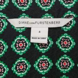 Pre Owned Diane Von Furstenberg Black Printed Silk Flared Jumpsuit S