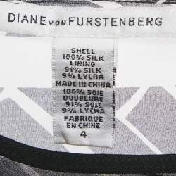 Pre Owned Diane Von Furstenberg Black Printed Silk Pleated Sade Top S