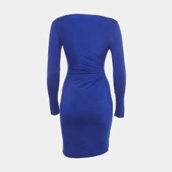 Pre Owned Diane Von Furstenberg Blue Knit Pleat Detail Lali Mini Dress XS