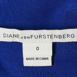 Pre Owned Diane Von Furstenberg Blue Knit Pleat Detail Lali Mini Dress XS