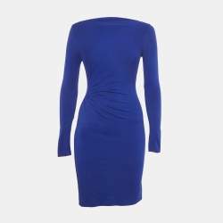 Pre Owned Diane Von Furstenberg Blue Knit Pleat Detail Lali Mini Dress XS