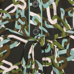 Pre Owned Diane Von Furstenberg Black Carrie Chain Print Jersey Button Front Belted Dress M