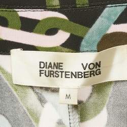 Pre Owned Diane Von Furstenberg Black Carrie Chain Print Jersey Button Front Belted Dress M
