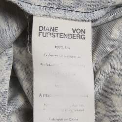 Pre Owned Diane Von Furstenberg Midnight Blue Printed Silk Jersey Wrap Dress S