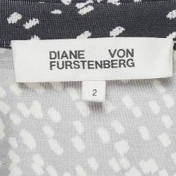 Pre Owned Diane Von Furstenberg Midnight Blue Printed Silk Jersey Wrap Dress S