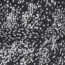 Pre Owned Diane Von Furstenberg Midnight Blue Printed Silk Jersey Wrap Dress S