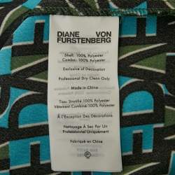 Pre Owned Diane Von Furstenberg Blue Printed Crepe Wrap Effect Eloise Midi Dress L