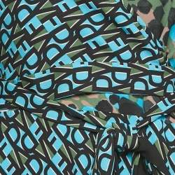 Pre Owned Diane Von Furstenberg Blue Printed Crepe Wrap Effect Eloise Midi Dress L