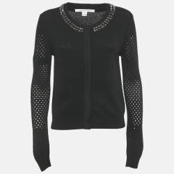 Pre Owned Diane Von Furstenberg Black Wool Blend Stud Detail Cardigan M