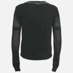 Pre Owned Diane Von Furstenberg Black Wool Blend Stud Detail Cardigan M