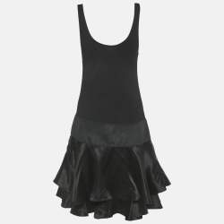 Pre Owned Diane Von Furstenberg Black Knit and Satin Layered Sleeveless Short Dress S