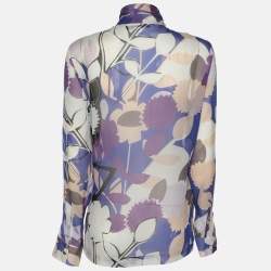 Pre Owned Diane Von Furstenberg Multicolor Printed Chiffon Dariana Tie Long Sleeve Shirt M