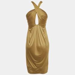 Pre Owned Diane Von Furstenberg Brown Silk Jersey Draped Dress M