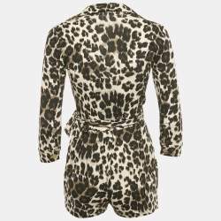 Pre Owned Diane Von Furstenberg Animal Print Cotton Wrap Around Playsuit XS