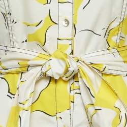 Pre Owned Diane Von Furstenberg Yellow /White Printed Cotton Halter Neck Short Dress M