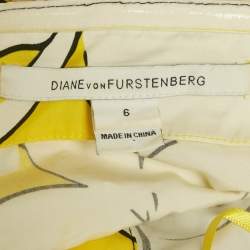Pre Owned Diane Von Furstenberg Yellow /White Printed Cotton Halter Neck Short Dress M