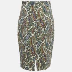 Pre Owned Diane Von Furstenberg Multicolor Paisley Print Cotton Zip Up Midi Skirt M