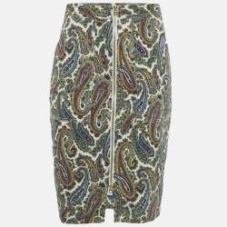 Pre Owned Diane Von Furstenberg Multicolor Paisley Print Cotton Zip Up Midi Skirt M