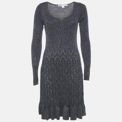 Pre Owned Diane Von Furstenberg Midnight Blue Lurex Knit Mini Dress L