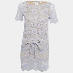 Pre Owned Diane Von Furstenberg Purple Lace Mini Dress XS