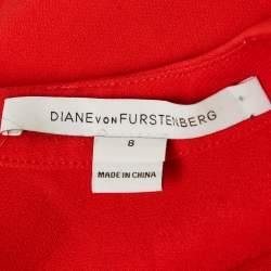 Pre Owned Diane Von Furstenberg Red Crepe Sleeveless Sheath Dress M