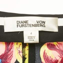 Pre Owned Diane Von Furstenberg Black Floral Print Crepe Trousers S