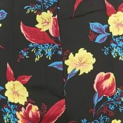 Pre Owned Diane Von Furstenberg Black Floral Print Crepe Trousers S