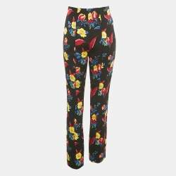 Pre Owned Diane Von Furstenberg Black Floral Print Crepe Trousers S