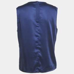 Pre Owned Diane Von Furstenberg Black/Blue Sequined Satin Sleeveless Blouse M