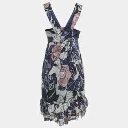 Pre Owned Diane Von Furstenberg Blue Floral Print Silk Mini Dress S