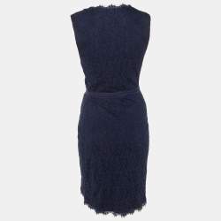 Pre Owned Diane Von Furstenberg Navy Blue Lace Julianna Wrap Dress M