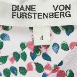Pre Owned Diane Von Furstenberg Mauve Printed Silk Frill Detail Maxi Dress S