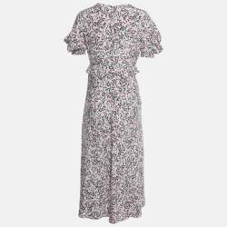 Pre Owned Diane Von Furstenberg Mauve Printed Silk Frill Detail Maxi Dress S