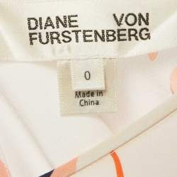 Pre Owned Diane Von Furstenberg White Floral Print Silk Flutter Sleeve Top XS