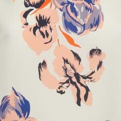 Pre Owned Diane Von Furstenberg White Floral Print Silk Flutter Sleeve Top XS