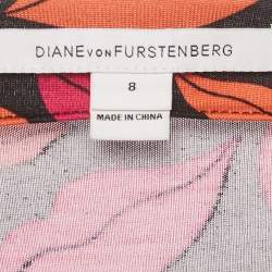 Pre Owned Diane Von Furstenberg Black Lips Print Silk Jersey Wrap Dress M