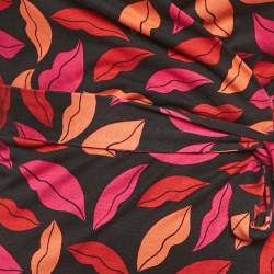 Pre Owned Diane Von Furstenberg Black Lips Print Silk Jersey Wrap Dress M
