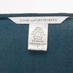 Pre Owned Diane Von Furstenberg Teal Blue Silk Wrap Style Short Dress M
