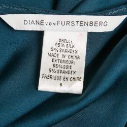 Pre Owned Diane Von Furstenberg Teal Blue Silk Wrap Style Short Dress M