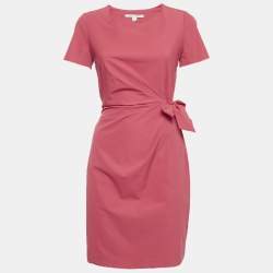 Pre Owned Diane von Furstenberg Pink Jersey Draped Waist Tie Detail Zoe Dress S
