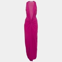Pre Owned Diane von Furstenberg Pink Crepe Front Twist Elieen Maxi Dress S