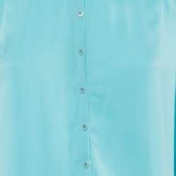 Pre Owned Diane Von Furstenberg Turquoise Blue Silk Button Front Blouse L
