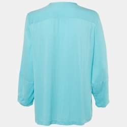 Pre Owned Diane Von Furstenberg Turquoise Blue Silk Button Front Blouse L